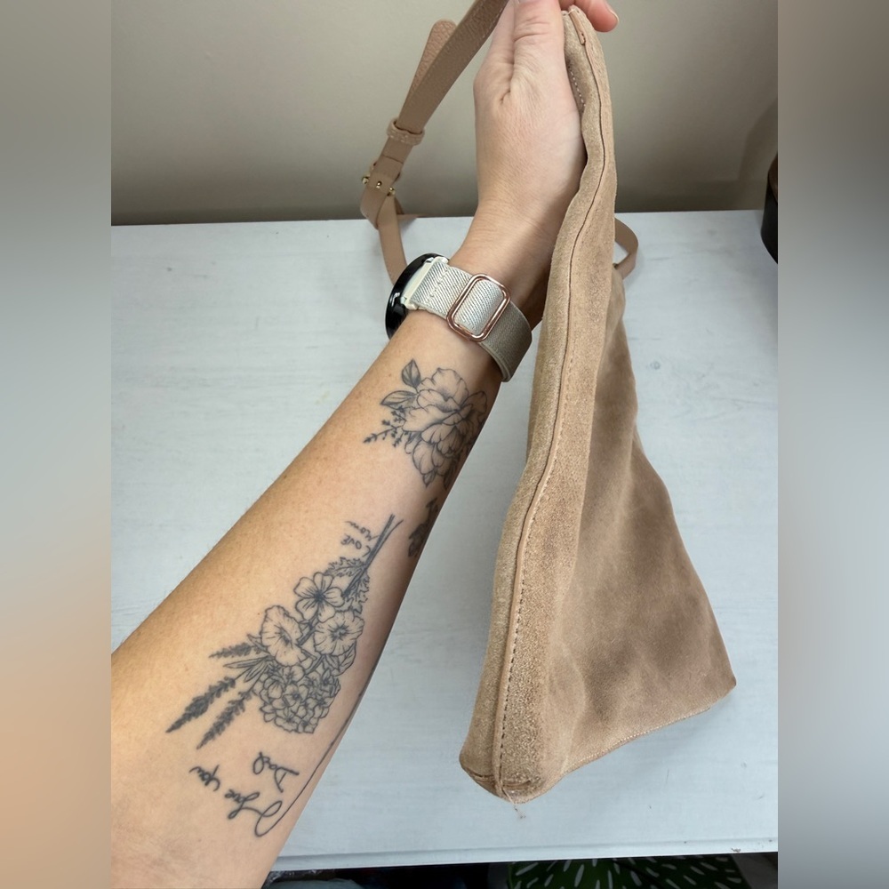 TMRW STUDIO Blush Milo Fold Over Suede Bag Crossbody Top Handle Anthropologie - Picture 10 of 15